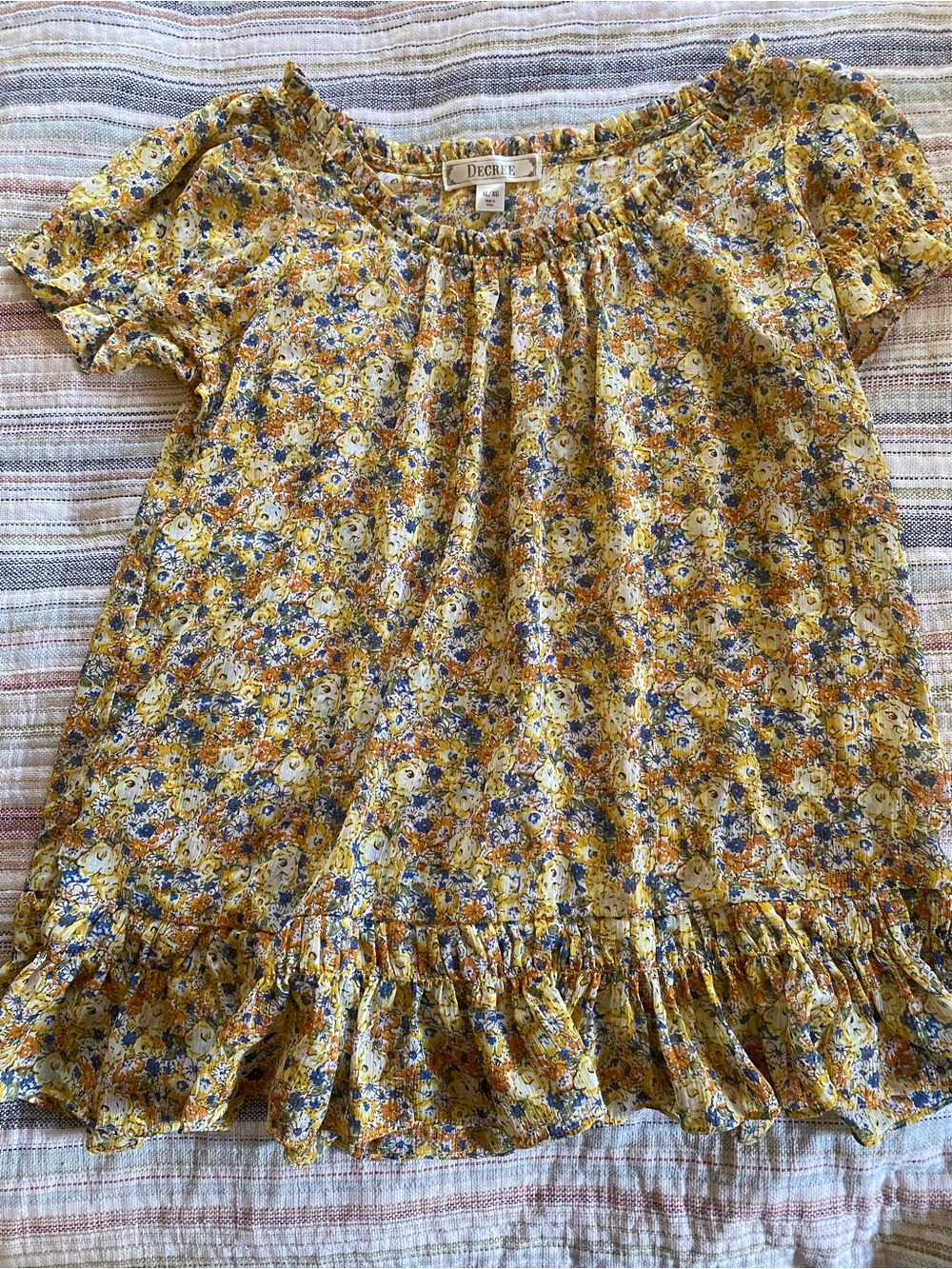 Decree Yellow Floral Ruffle Peasant Top